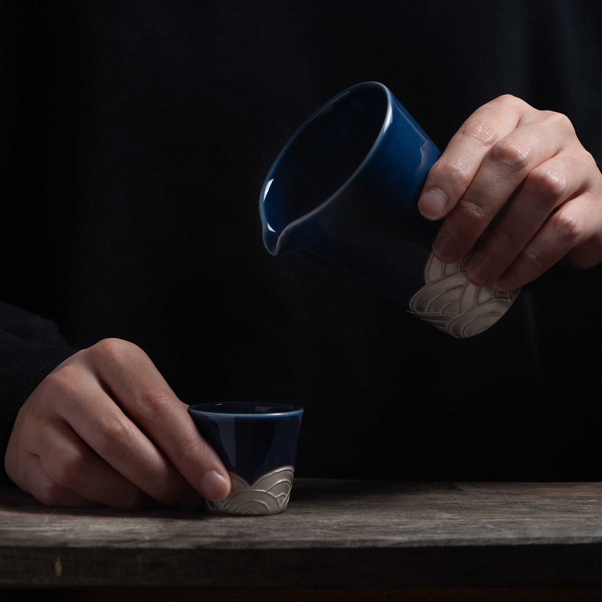 Lipped Bowl Coloured Glaze Japanese Sake Cup Set