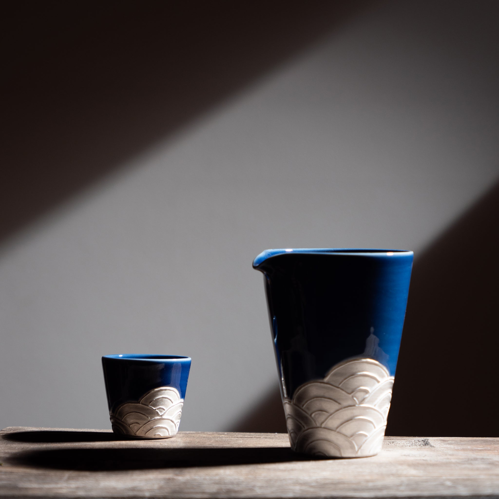 Lipped Bowl Coloured Glaze Japanese Sake Cup Set