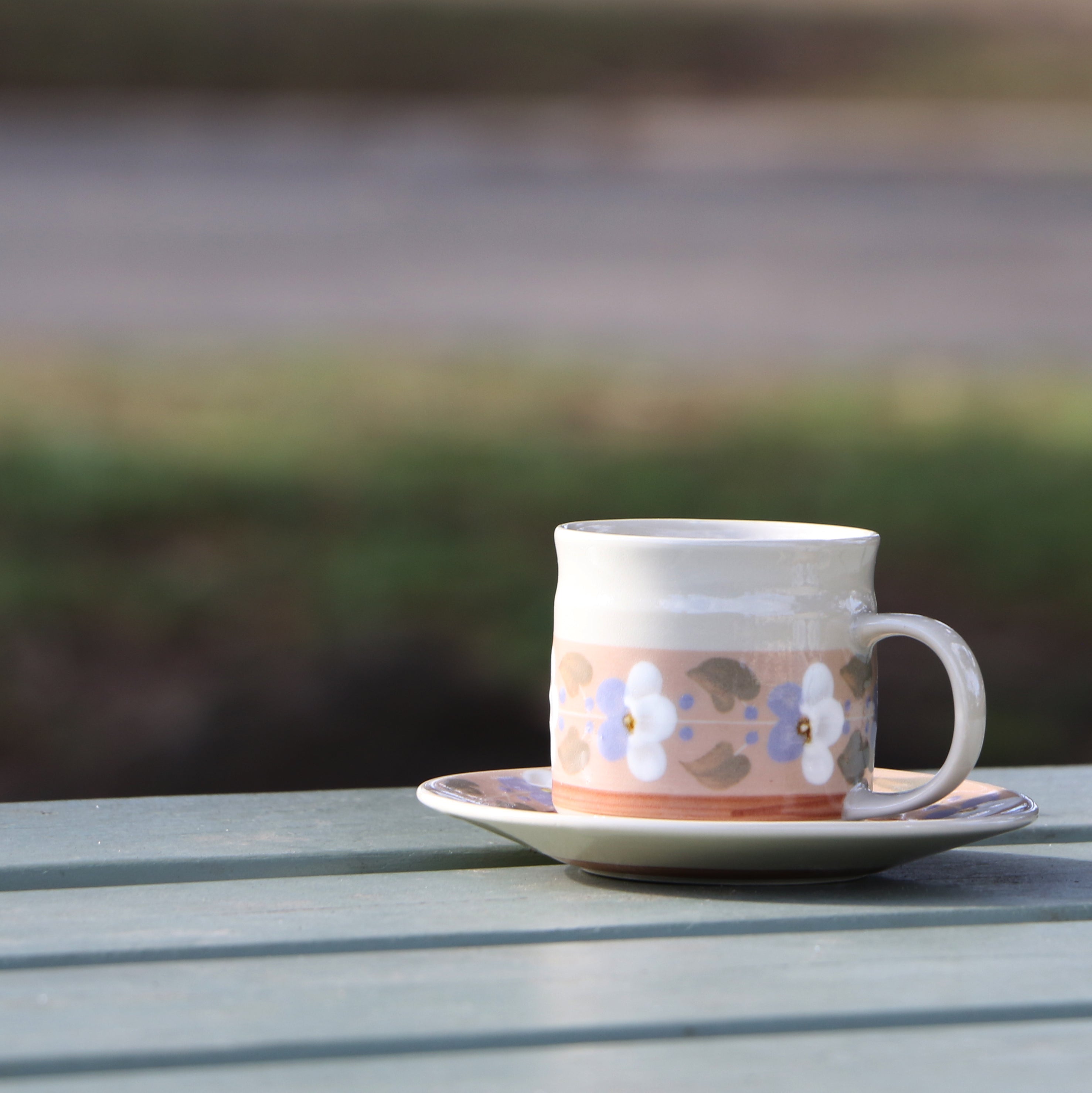 Fukube Pottery - Purple Violet Flower Cup & Saucer