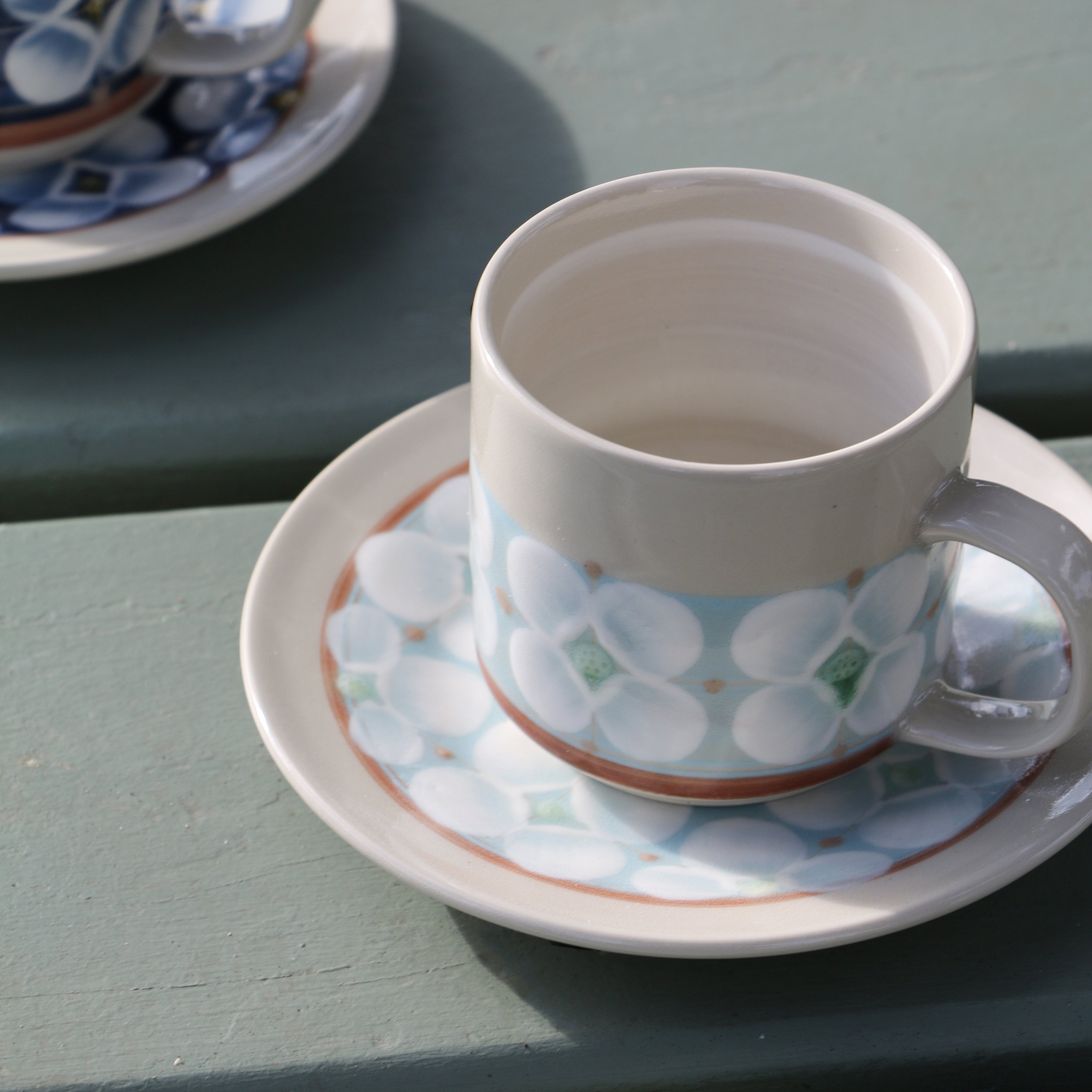 Fukube Pottery - Light Blue Mizuki Flower Cup & Saucer