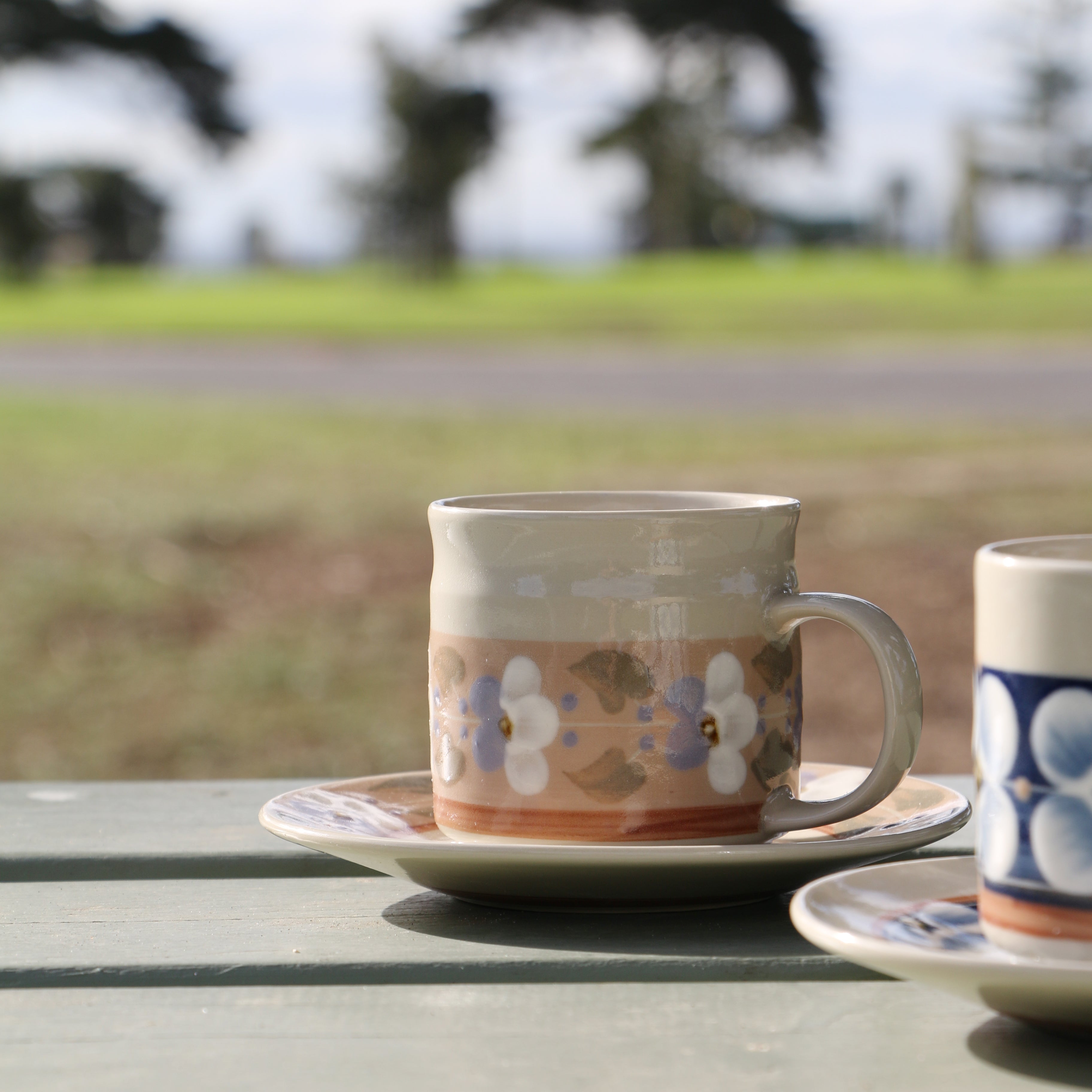 Fukube Pottery - Purple Violet Flower Cup & Saucer