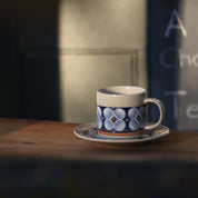 Fukube Pottery - Navy Blue Mizuki Flower Cup & Saucer