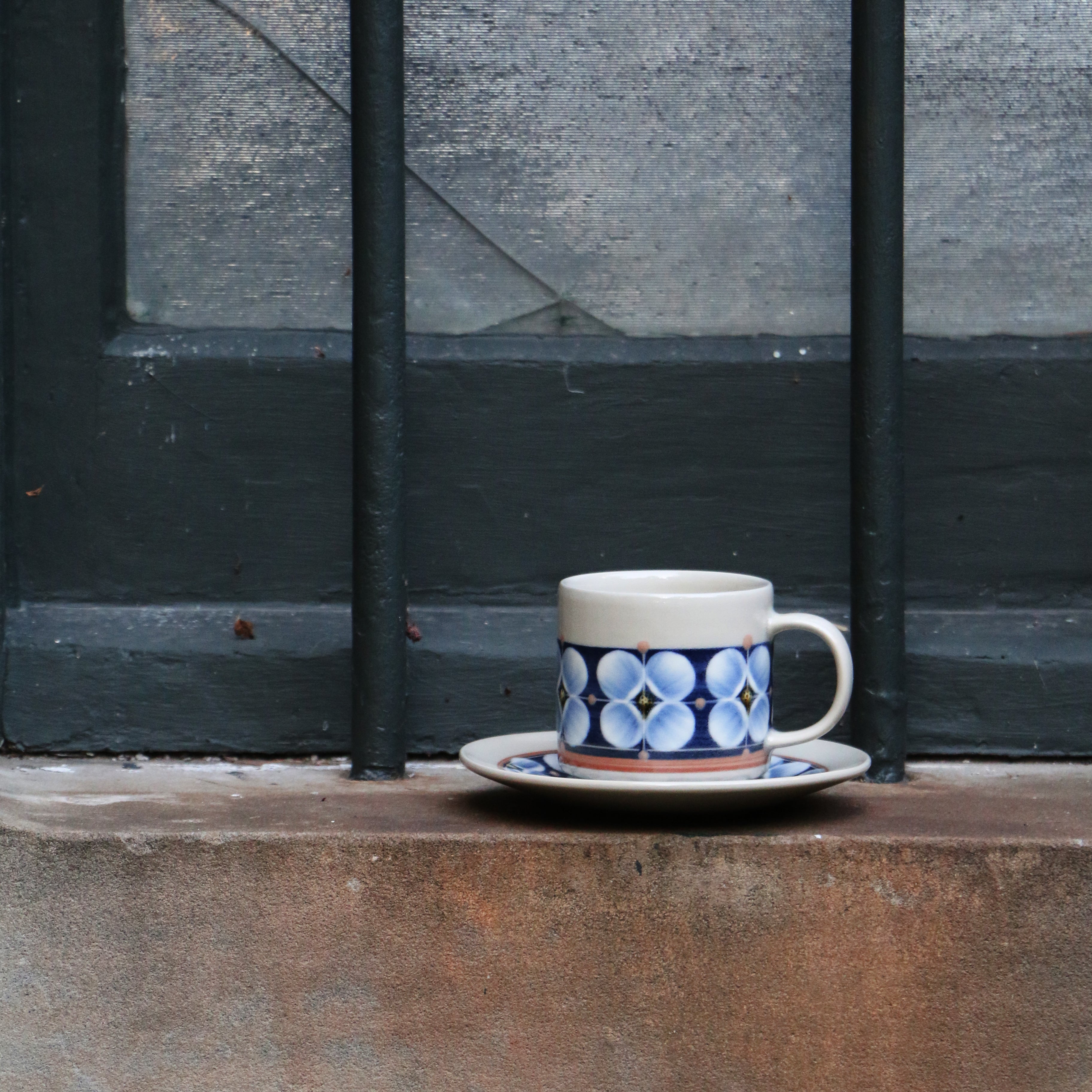Fukube Pottery - Navy Blue Mizuki Flower Cup & Saucer