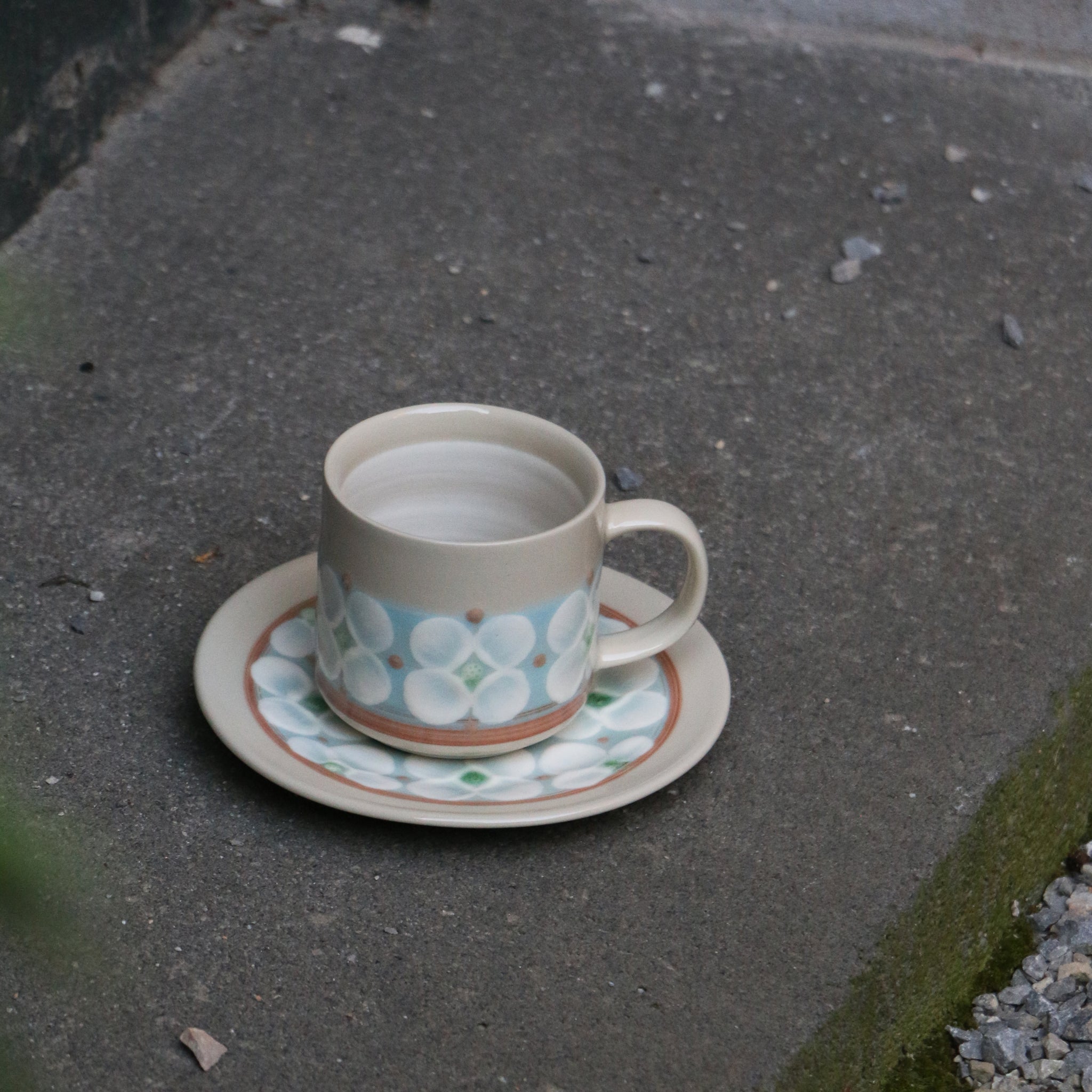Fukube Pottery - Light Blue Mizuki Flower Cup & Saucer
