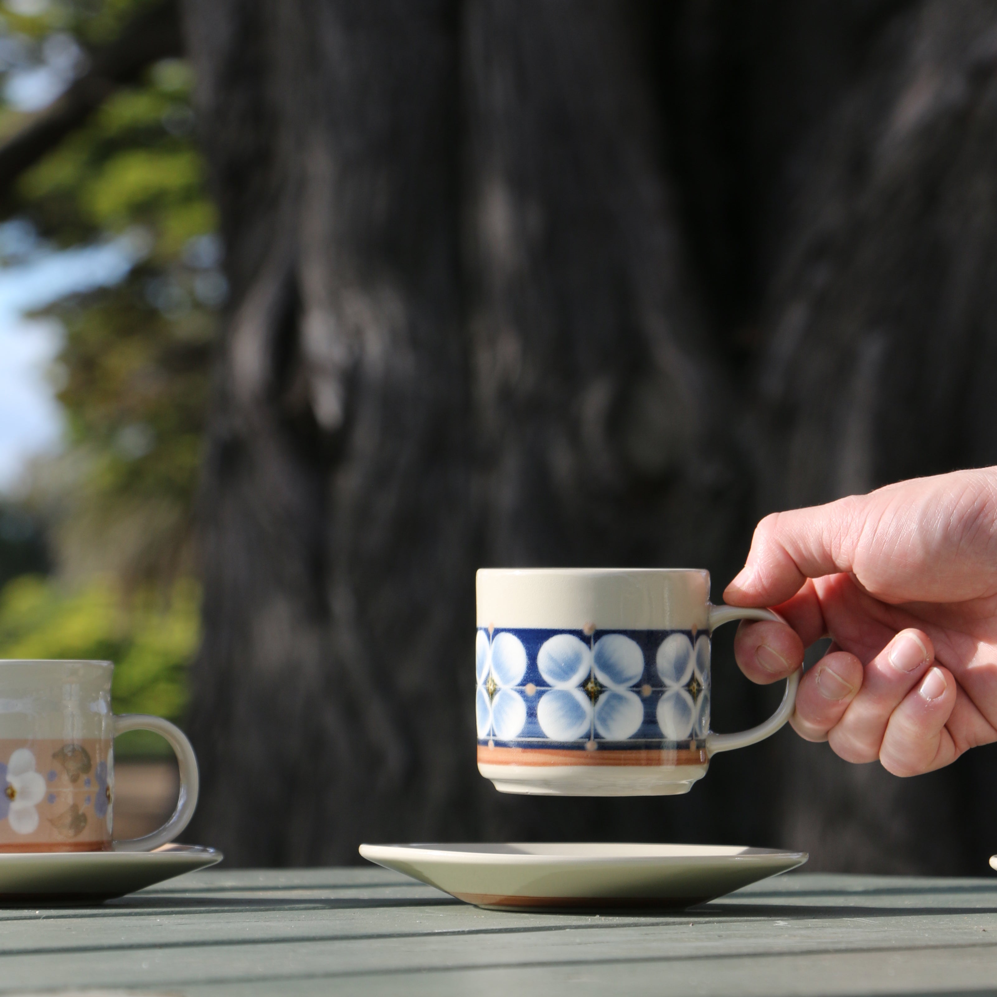 Fukube Pottery - Navy Blue Mizuki Flower Cup & Saucer
