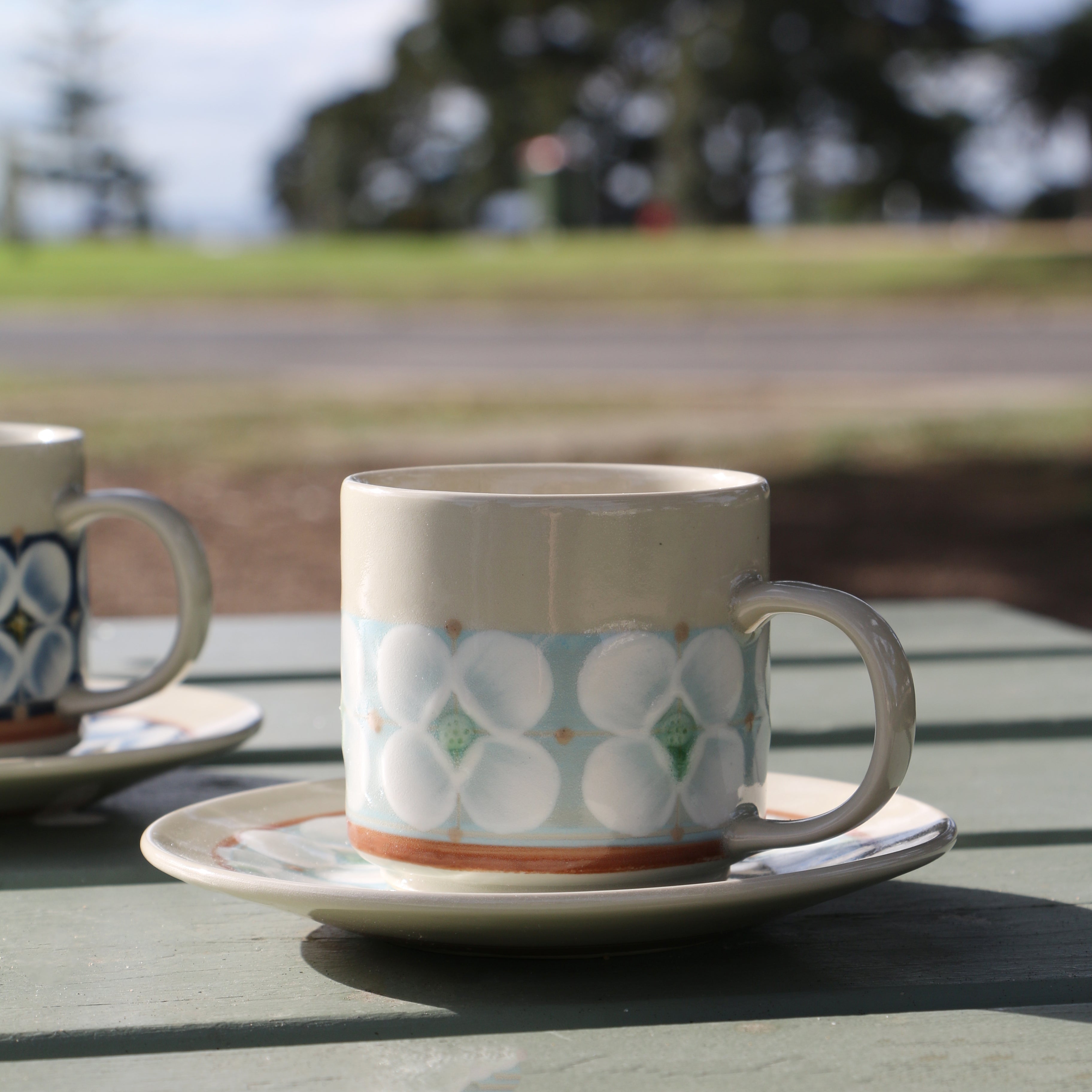 Fukube Pottery - Light Blue Mizuki Flower Cup & Saucer