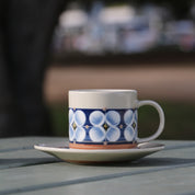 Fukube Pottery - Navy Blue Mizuki Flower Cup & Saucer
