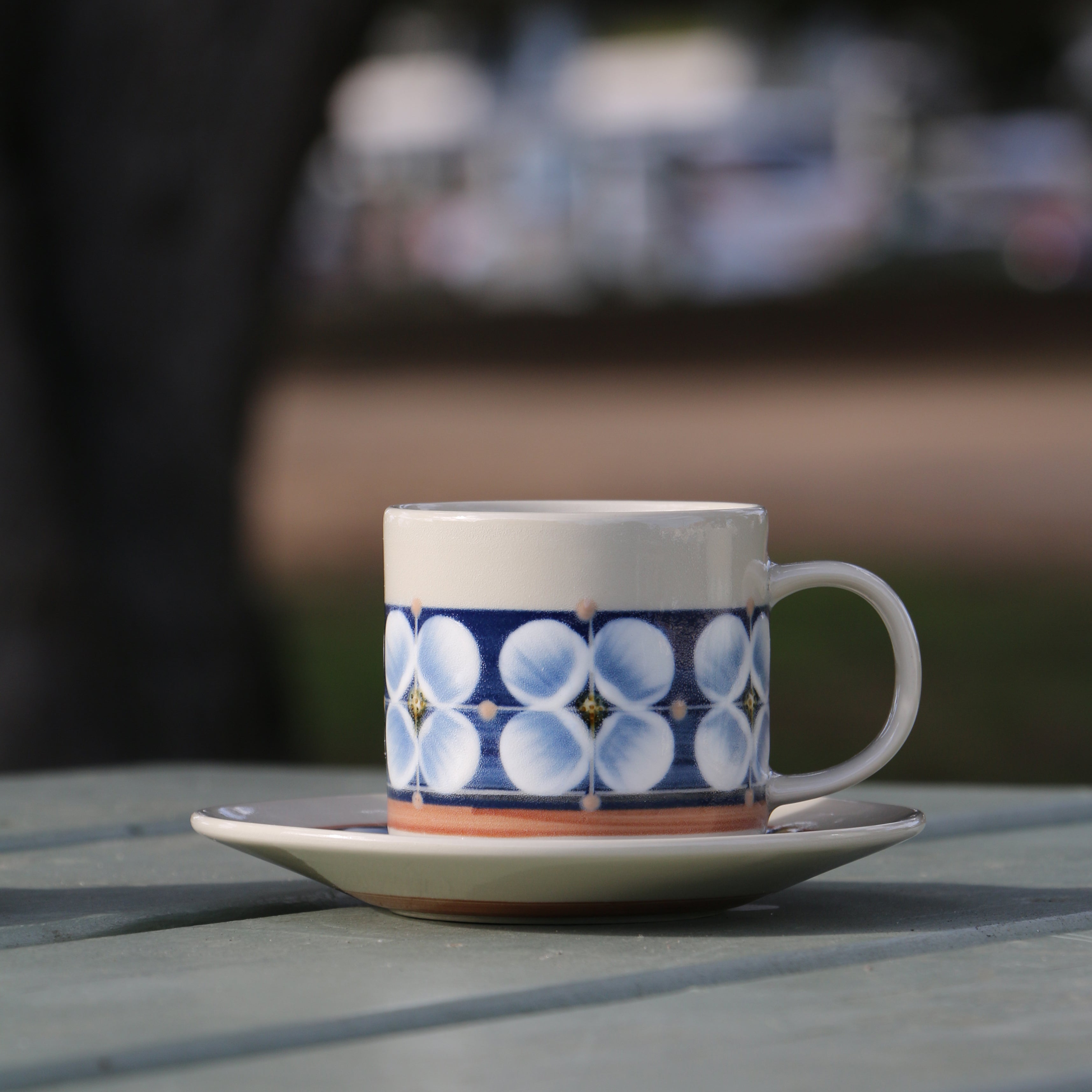 Fukube Pottery - Navy Blue Mizuki Flower Cup & Saucer