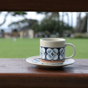 Fukube Pottery - Navy Blue Mizuki Flower Cup & Saucer
