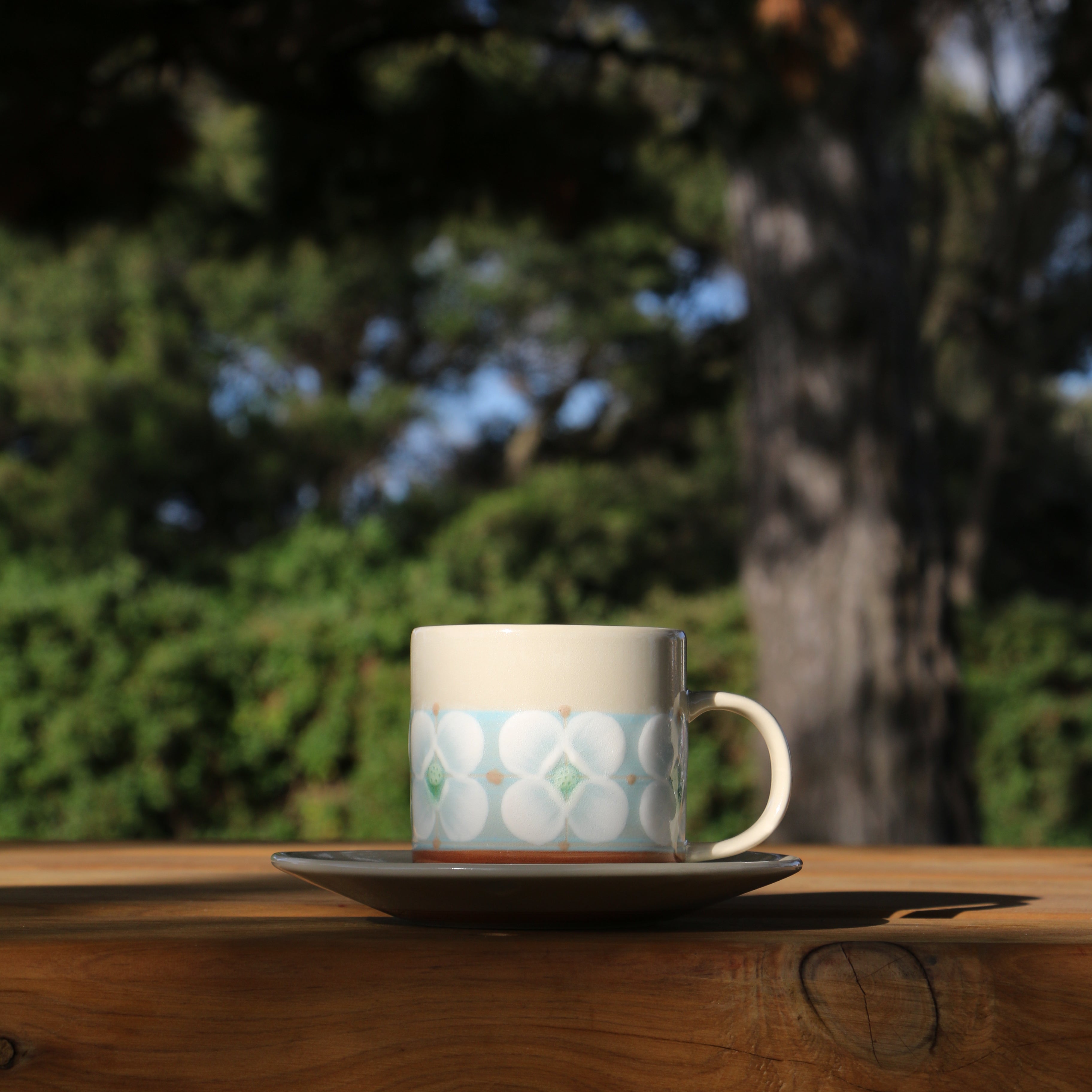 Fukube Pottery - Light Blue Mizuki Flower Cup & Saucer