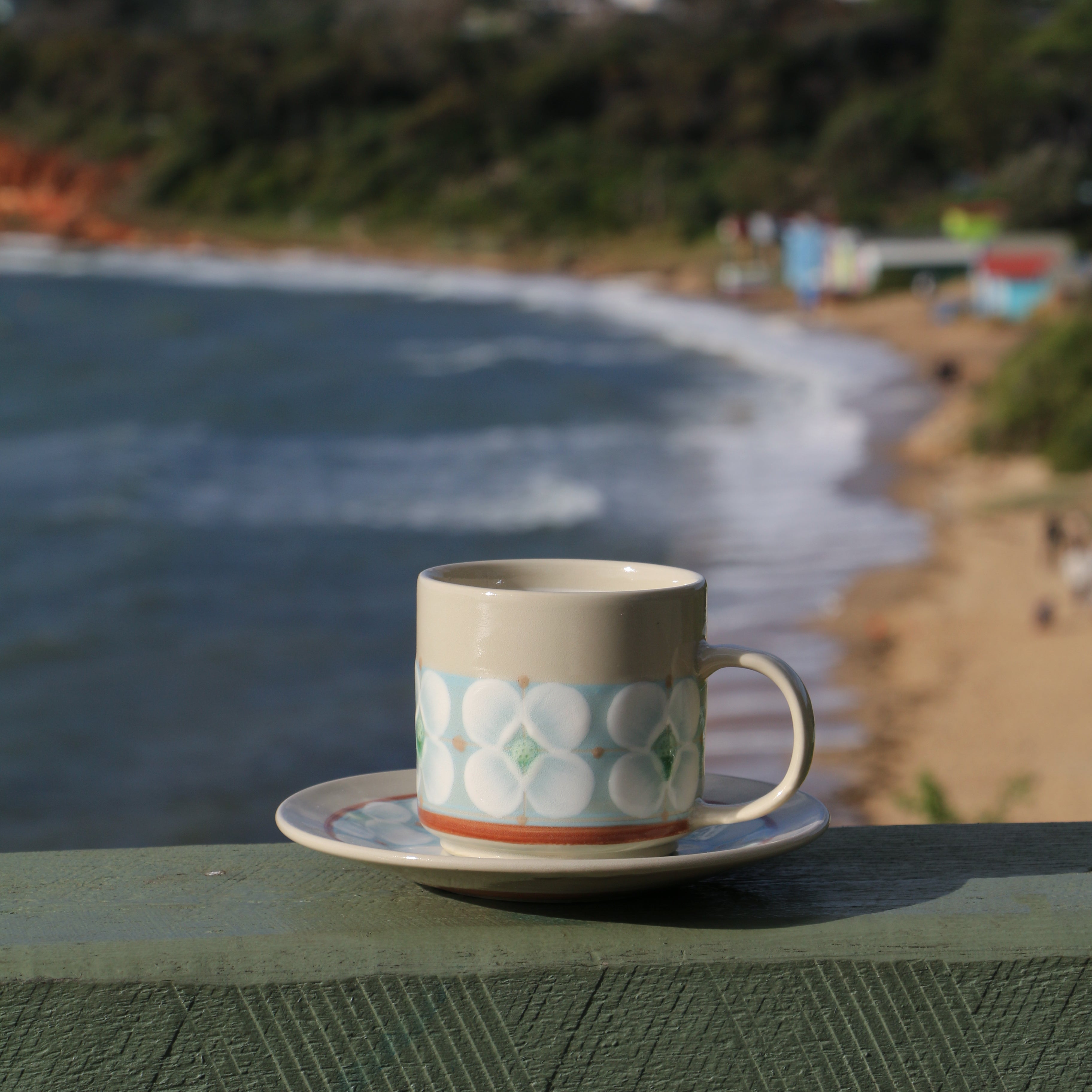 Fukube Pottery - Light Blue Mizuki Flower Cup & Saucer