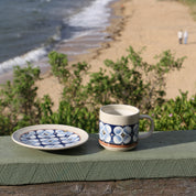 Fukube Pottery - Navy Blue Mizuki Flower Cup & Saucer
