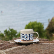 Fukube Pottery - Navy Blue Mizuki Flower Cup & Saucer
